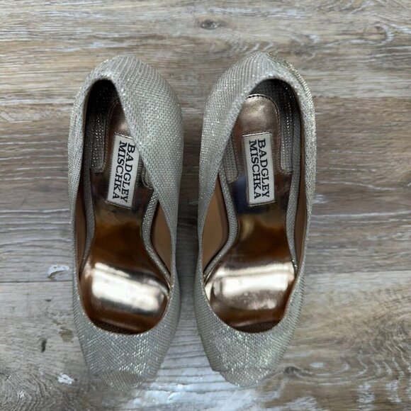 Badgley Mischka Drama Platino Matallic Mesh Pump Women's Size 7 - Picture 2 of 7